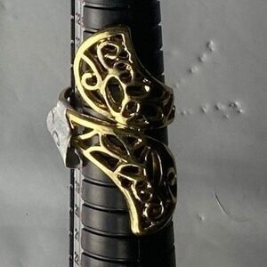 Womens Gold Tone Filigree Design Ring with Clear Stone Accent 7.5